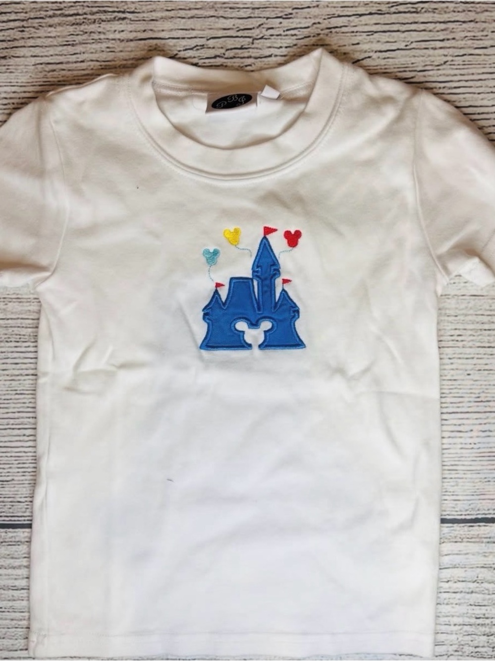 Kids White Tee with Blue Castle Applique - PBJ trunk brand